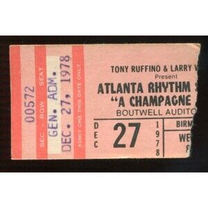 Vintage 1978 Atlanta Rhythm Section Dixie Dreg Concert Ticket Stub Birmingham AL